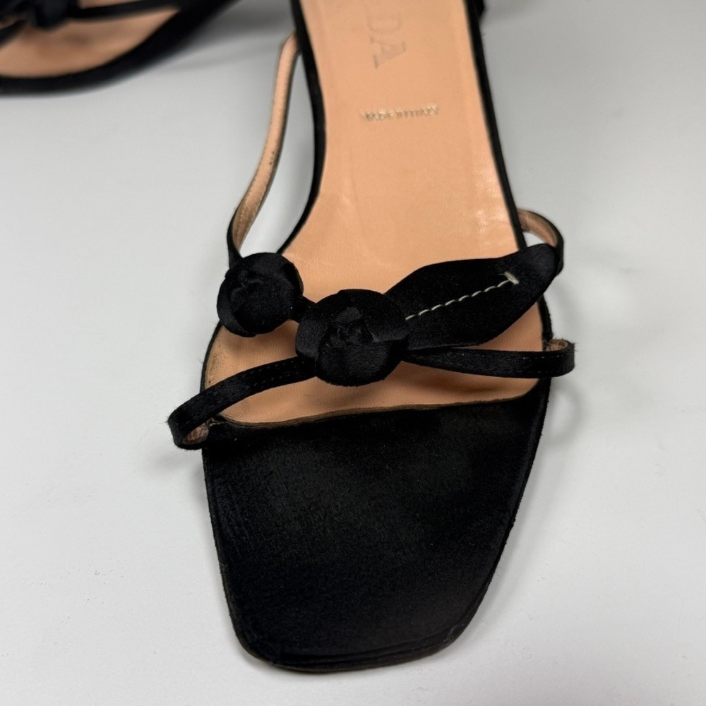 Prada Womens 39.5 Black Satin Strappy Kitten Heel Sandals Mules Y2K Italy - Picture 7 of 16